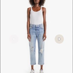 MOTHER Blue Cropped Ankle Jeans with Distressed Details